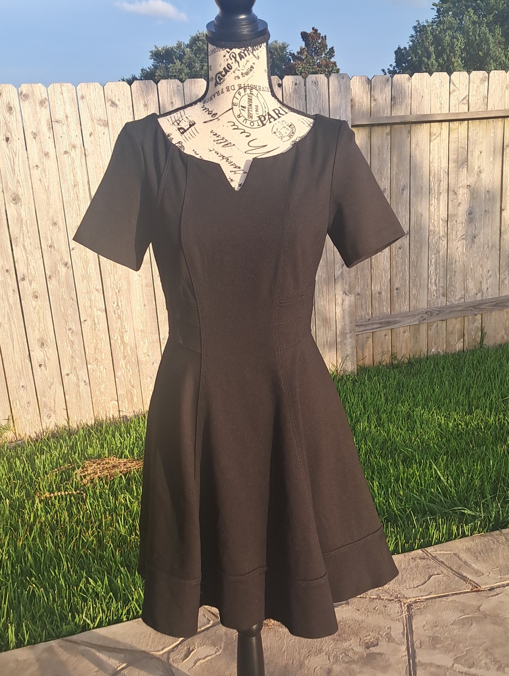 White House Black Market Black Notch-Neck Fit-and-Flare Mini Dress